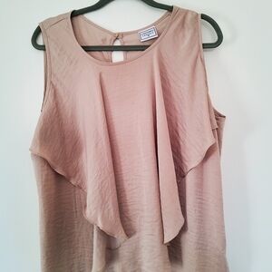 Contempo Casuals Elegant Sleeveless Blouse in Taupe with Ruffle